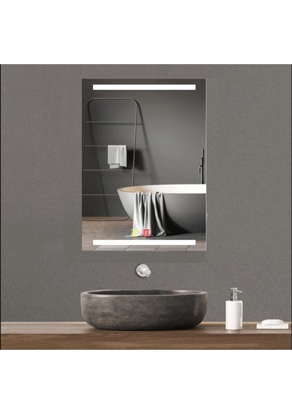 70X100 cm Buğu Çözücülü Dokunmatik Işıklı Kumlamalı Banyo Aynası