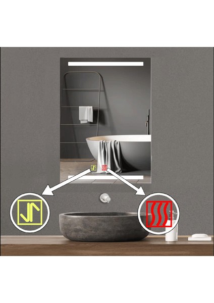 70X100 cm Buğu Çözücülü Dokunmatik Işıklı Kumlamalı Banyo Aynası fiyatları