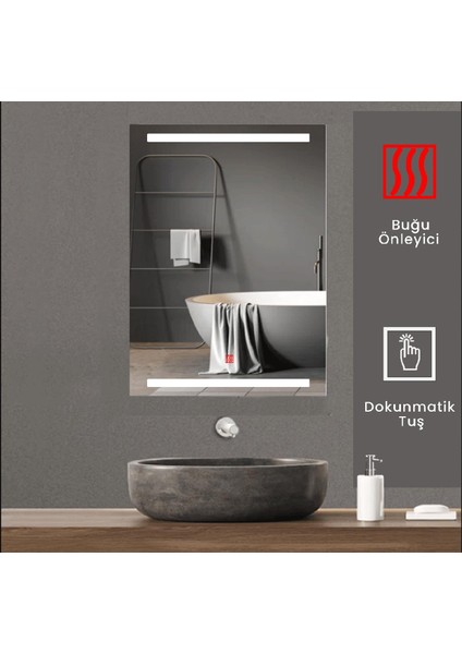 60X80 cm Buğu Çözücülü Kumlamalı Banyo Aynası