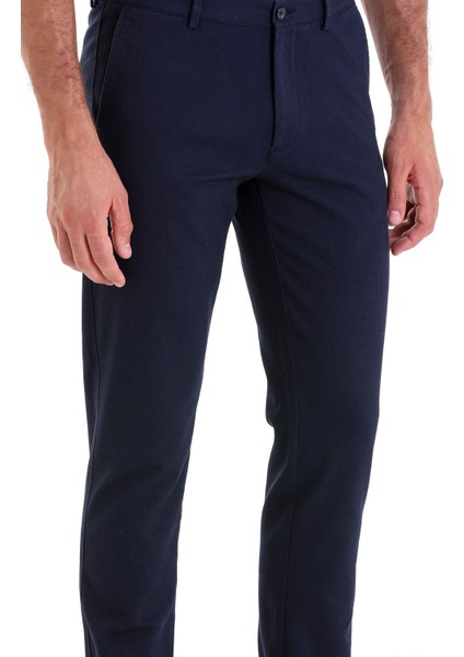 Lacivert D. Slim Fit Desenli Yandan Cepli Kanvas Pantolon fiyatları