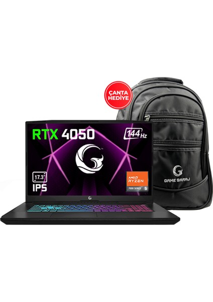 Game Garaj Slayer R5XL-4050 C2 R5-7535HS 32GB 1tb SSD RTX4050 17.3" Fhd IPS 144Hz Dos, Çanta Hediyeli