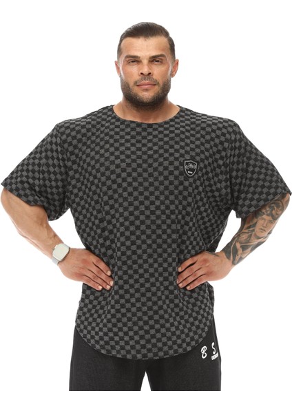 Erkek Oversize T-Shirt Damalı Gym Rag Top 3337