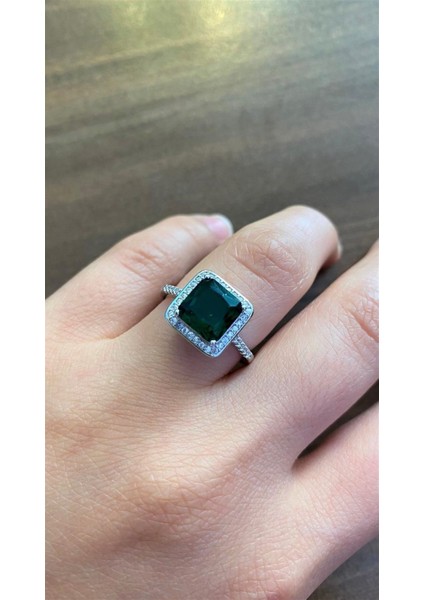 Kadın Zümrüt Renk Gümüş Yüzük fırsatları