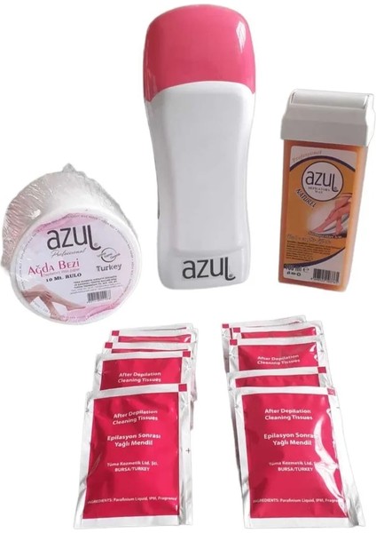 Kartuş Rol-On Ağda Isıtıcı Makine 1 Adet 10 m Ağda Bezi 1 Adet Natural Kartuş Roll-On Ağda Temizlik Mendili