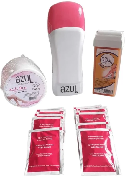 Kartuş Rol-On Ağda Isıtıcı Makine 1 Adet 10 m Ağda Bezi 1 Adet  Natural Kartuş Roll-On Ağda Temizlik Mendili