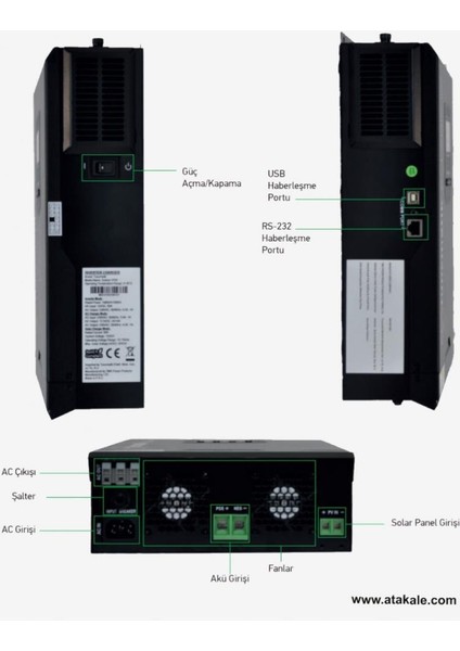 Tunçmatik 5kw Pwm Akıllı Invertör 50A Solar Şarj 5000W 48V Off-Grid On Grid Inverter