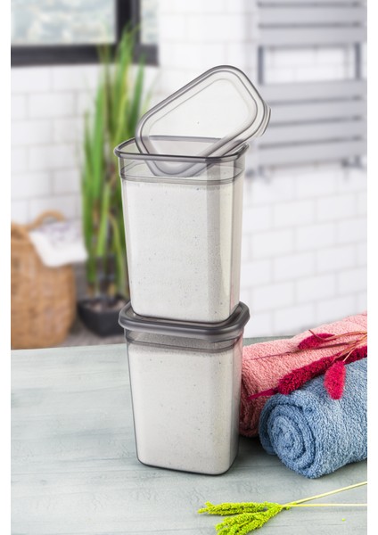 Etiketli Peggy Dikdörtgen Deterjan Saklama Kabı Seti 1500 ml Antrasit 2'li