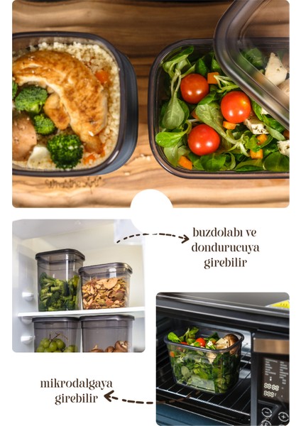 Beyaz Serigrafili Peggy Kare ve Dikdörtgen Saklama Kabı Seti Antrasit 32'li fiyatları