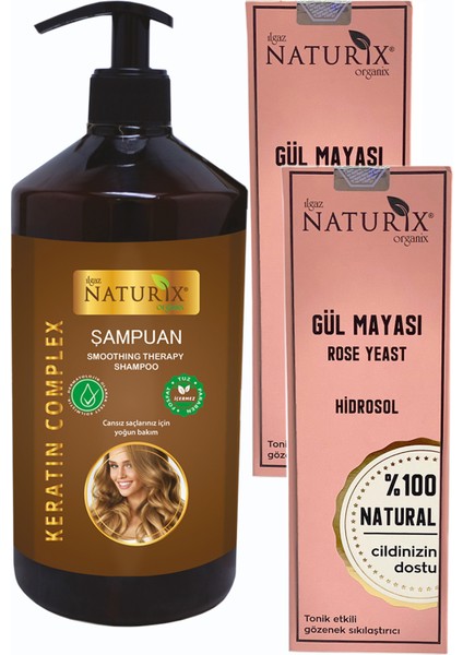 Yavaş Uzayan Saçlar Tuzsuz Şampuan Keratin Şampuanı 600ML + 2 Adet Cilt Temizleyici Gül Mayası 250ML