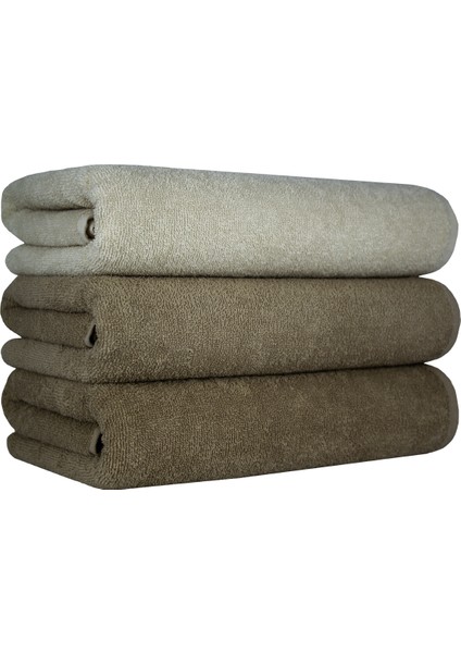 Banyo Havlu Setı 3 Adet 100% Pamuk 70 x 135 cm Banyo Havlusu-Kahverengi