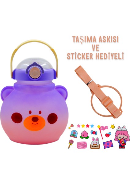 Pipetli Taşıma Askılı Pipetli Sevimli Matara 1300 ml