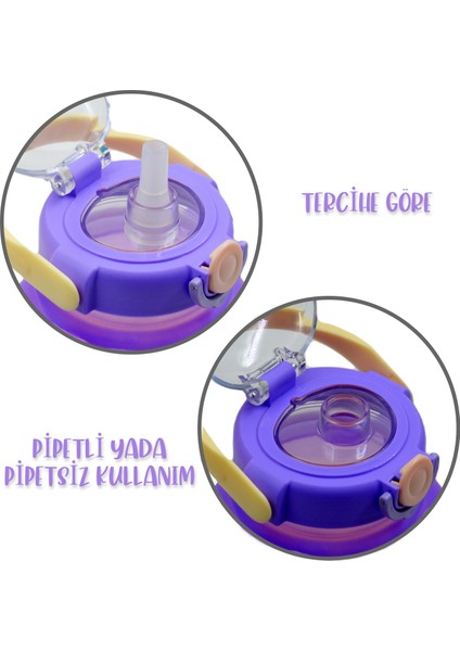 Pipetli Taşıma Askılı Pipetli Sevimli Matara 1300 ml