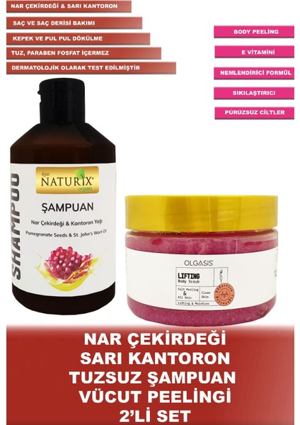 Nar Çekirdeği Sarı Kantaron Şampuan Kepek Hassas Saç Derisi Şampuan 250ML + Lifting Body Scrub 250ML