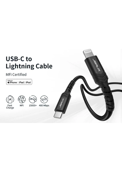 1,2m 20W Type-C To Lightning Hızlı Şarj ve Data Kablosu MFİ LİSANSLI iphone 14 pro max - 14 pro - 14 - 13 -12 - 11 x Uyumlu Siyah