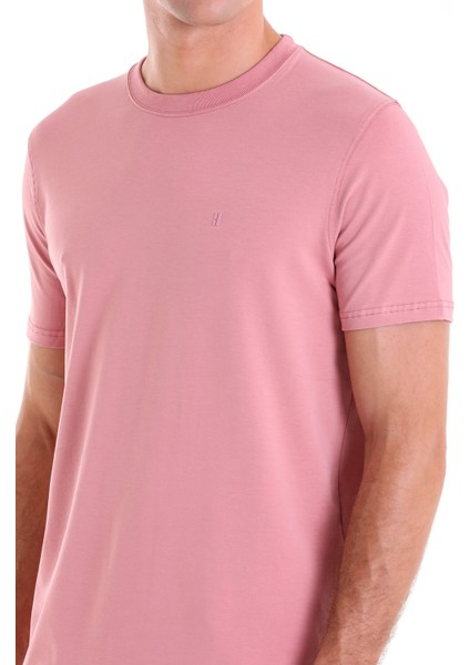 Pembe Regular Fit Düz Pamuklu Bisiklet Yaka Triko Tişört indirimleri