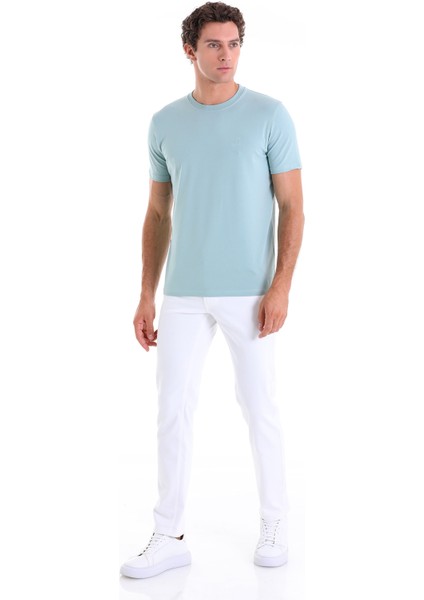Mint Regular Fit Düz Pamuklu Bisiklet Yaka Triko Tişört