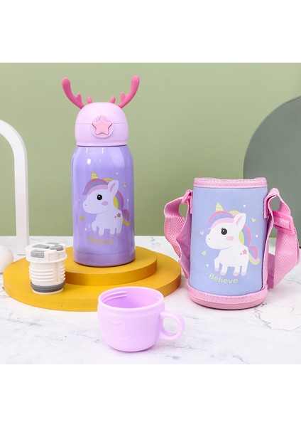 Karikatür Çocuk Bezi Kapak Askısı Su Bardağı Saman Bardak Anaokulu Vakum Çift Kapak 316 Çift Katmanlı Paslanmaz Çelik Termos (Yurt Dışından)