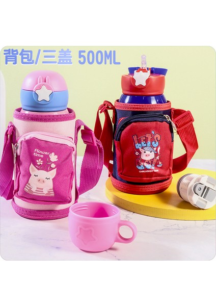 Karikatür Çocuk Bezi Kapak Askısı Su Bardağı Saman Bardak Anaokulu Vakum Çift Kapak 316 Çift Katmanlı Paslanmaz Çelik Termos (Yurt Dışından)