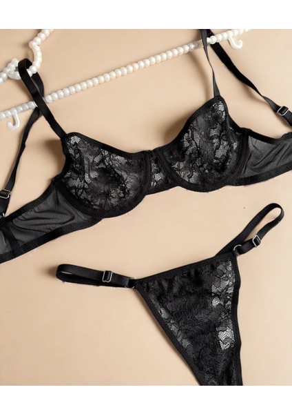 Süsen Lingerie Kadın Balenli Siyah Sütyen Set , Iç Giyim , Iç Çamaşırı,