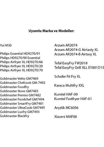 Yui,xiaomi,philips,karaca,arzum,tefal,kumtel Uyumlu 6.5 Litre 8 inç Hava Fritözü 12'li Yedek Parça Seti