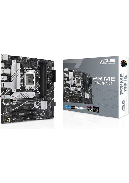 Asus prime B760M-A D4 Intel B760 A1700 Ddr4 5333 Dp HDMI 2x M2 Usb3.2 Aura Rgb 2.5gbit Lan Matx Asus 5x Protectıon Iıı, Armoury Crate, Aı Suite 3