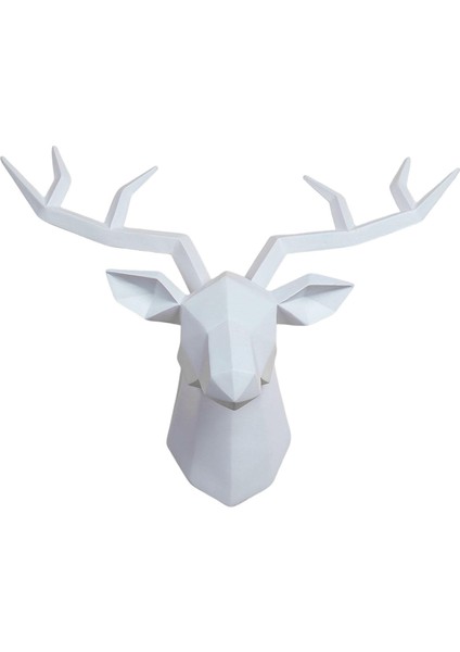 Reçine Geyik Heykel Duvarı Montaj Hayvan Heykel Figürinler Dekorasyon Beyaz (Yurt Dışından)