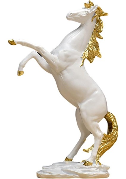 Galloping At Figürin Heykel Feng Reçine Heykel Süslemeleri Beyaz Altın (Yurt Dışından)