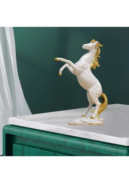 Galloping At Figürin Heykel Feng Reçine Heykel Süslemeleri Beyaz Altın (Yurt Dışından)