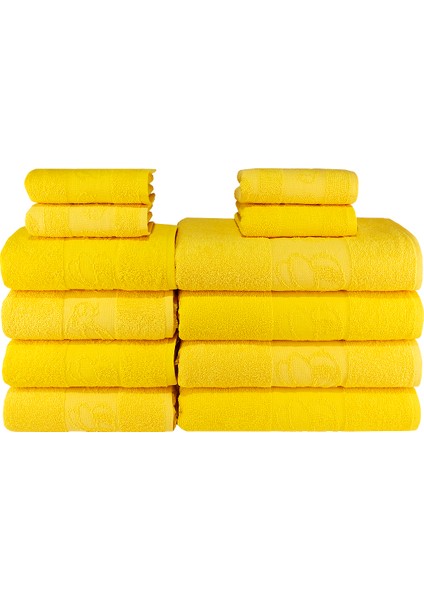 Arı Desenli Arı Desenli %100 Pamuk Banyo Havlu Seti 12 Adet, 4 Banyo Havlusu, 4 El Havlusu, ve 4 Yüz Havlusu, -Comfort- Açık Sarı, Sarı,