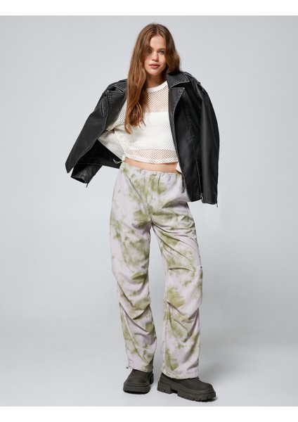 Paraşüt Pantolon Batik Desenli Beli ve Paçası Lastikli Stoperli