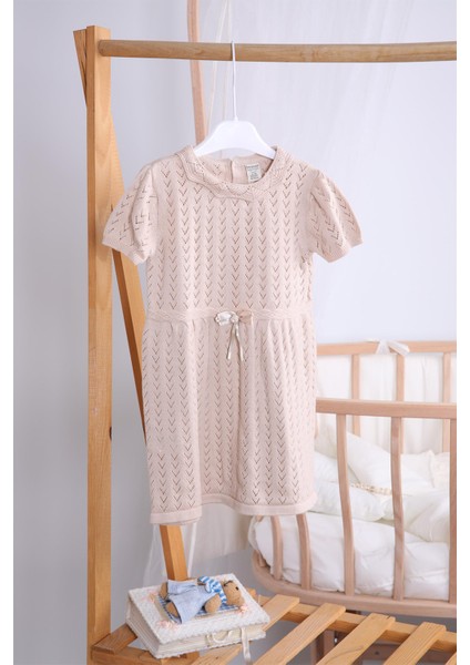 Saç Bantlı Bebe Yaka Triko Kız Bebek Elbise 5509