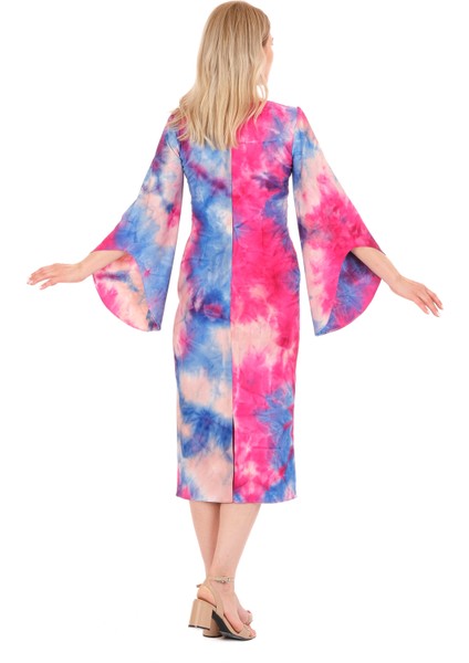 Kadın Kristal Pembe Batik Tokalı Elbise
