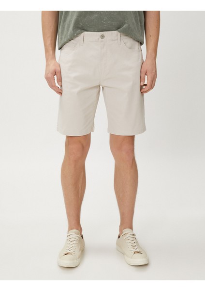 Basic Gabardin Şort Beş Cep Detaylı Düğmeli Pamuklu