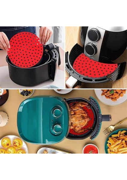 Airfryer Yuvarlak Model Pişirme Matı Kırmızı 20 cm + 7 Gözlü Cupcake Kalıbı