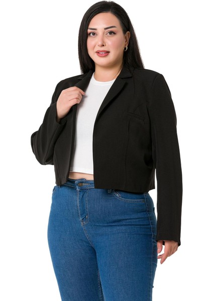 Büyük Beden Süs Cepli Vatkalı Astarsız Kısa Siyah Ceket fiyatları