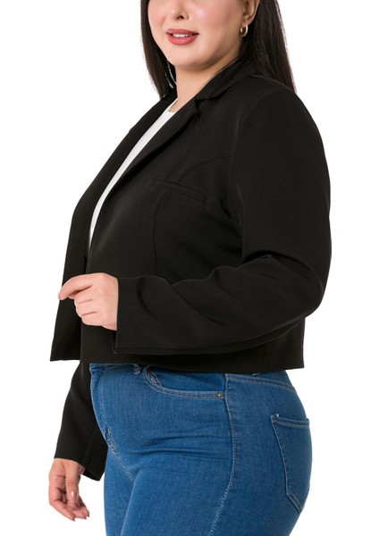 Büyük Beden Süs Cepli Vatkalı Astarsız Kısa Siyah Ceket indirimleri