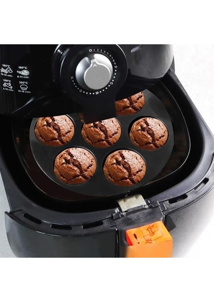 Airfryer Yuvarlak Model Pişirme Matı Kırmızı 20 cm + 7 Gözlü Cupcake Kalıbı