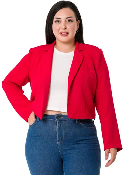 Büyük Beden Süs Cepli Vatkalı Astarsız Kısa Kırmızı Ceket fiyatları