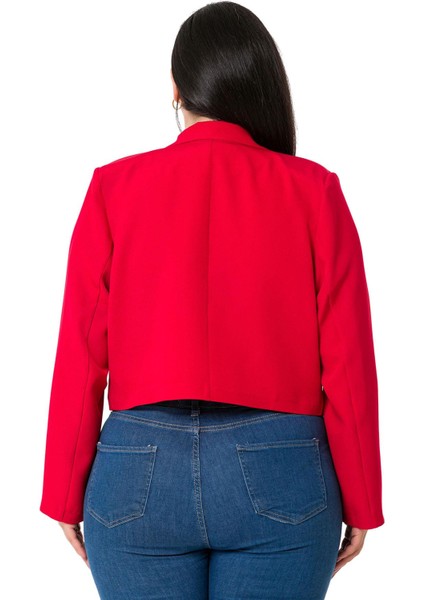 Büyük Beden Süs Cepli Vatkalı Astarsız Kısa Kırmızı Ceket modelleri