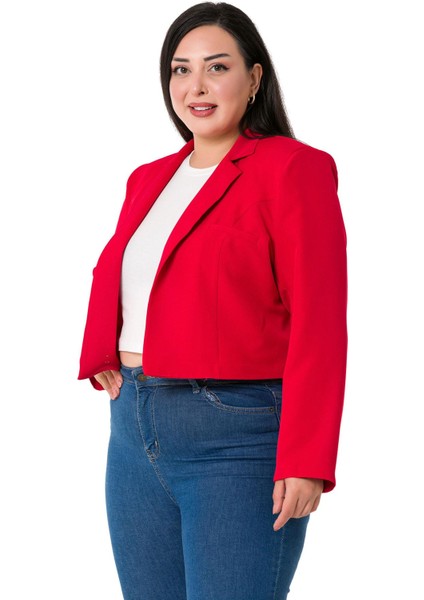 Büyük Beden Süs Cepli Vatkalı Astarsız Kısa Kırmızı Ceket fırsatları