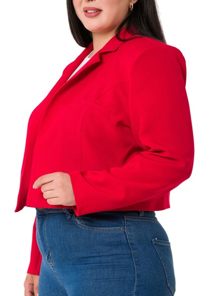 Büyük Beden Süs Cepli Vatkalı Astarsız Kısa Kırmızı Ceket indirimleri