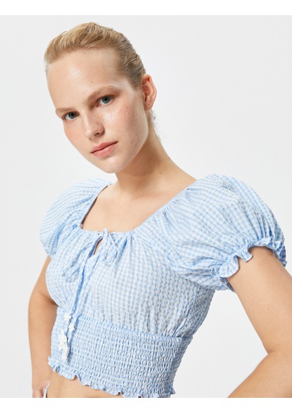 Rachel Araz x Koton - Balon Kollu Crop Poplin Bluz