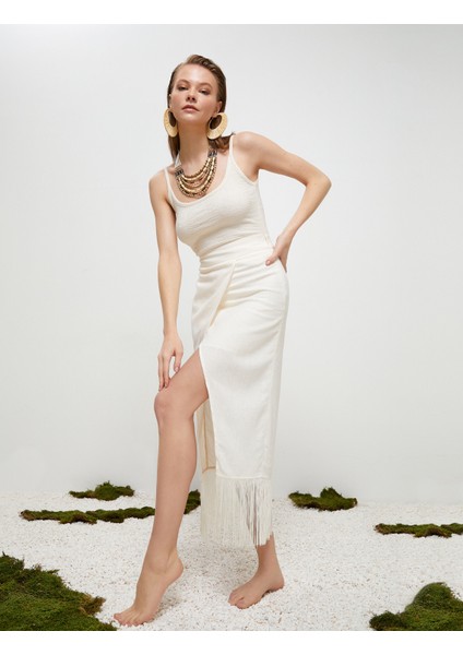 Şahika Ercümen XKoton - Püsküllü Keten Karışımlı Anvelop Midi Etek fiyatları