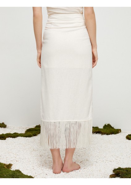 Şahika Ercümen XKoton - Püsküllü Keten Karışımlı Anvelop Midi Etek indirimleri