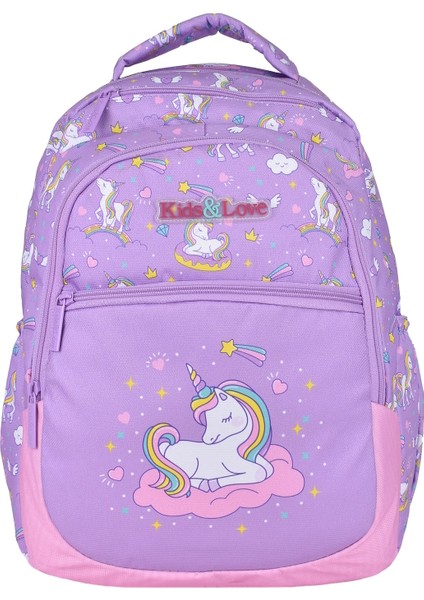 Çok Gözlü Su Geçirmez Nano Kumaş Unicorn Desenli Ilkokul Çantası L5110