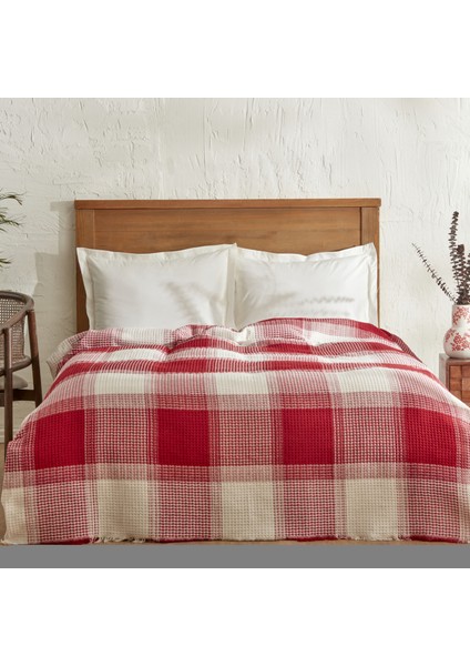 Flow Ekose Waffle Çift Kişilik Pike 200 x 230 cm Kırmızı