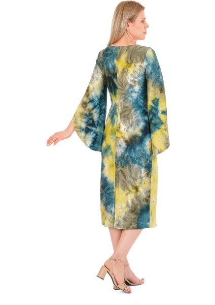 Kadın Kristal Yeşil Batik Tokalı Elbise