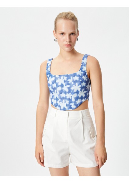 Korse Büstiyer Crop Askılı Çiçekli Kare Yaka modelleri