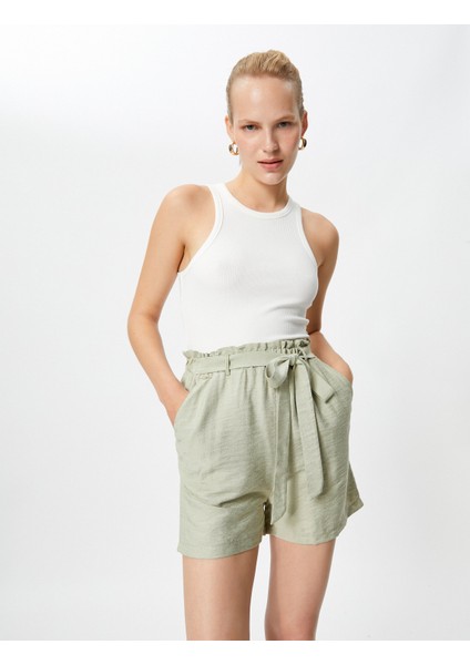 Kemerli Şort Cepli Viskon