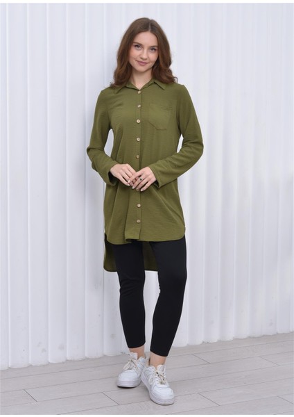 Kadın Uzun Önden Düğmeli Aerobin Tunik Gömlek Haki fırsatları